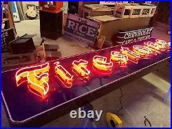 ORIGINAL Vintage NEON FIRESTONE Tire Sign PORCELAIN Car Truck OLD Gas