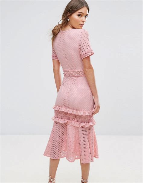 True Decadence Lace Midi Dress With Frill Detail Pink Fashion