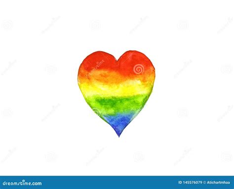 Watercolor Rainbow Heart Symbol Lgbt Or Lesbian Gay Bisexual