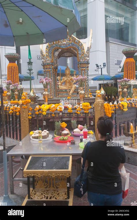 View Of The Erawan Shrine The Four Faced Brahma Statue Or Phra Phrom