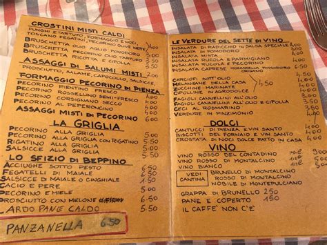 Carta Del Restaurante Sette Di Vino Pienza