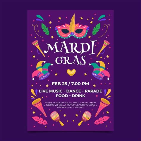 Plantilla De Volante Vertical De Mardi Gras Plano Vector Gratis