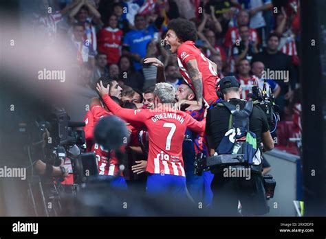 Madrid, Spain. 24th Sep, 2023. Players of Atletico de Madrid celebrate ...