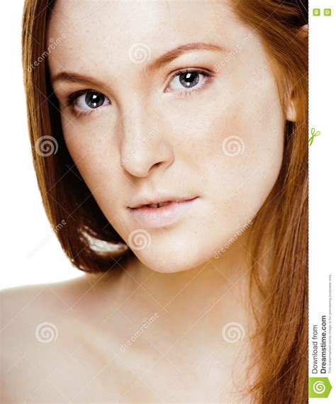 Red Hair Woman With Drops On Her Face Real Ginger Stock Photo Image