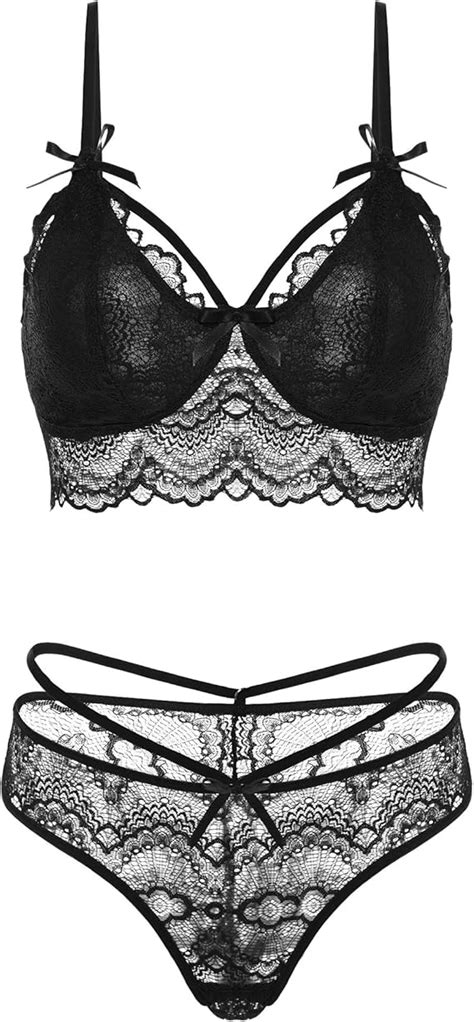 Klier Sexy Lingerie For Women Lace Babydoll Bodysuit Piece Sexy Bra And Panty Sets Black