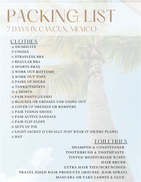 7 Day Cancun Mexico Packing List In 2023 Beach Vacation Packing List