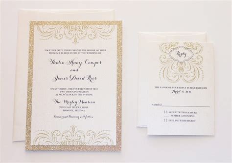 Gold Glitter Wedding Invitation Vintage Glam Wedding Etsy