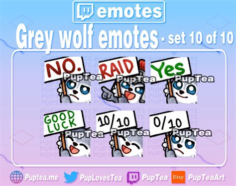 X Cute Grey Wolf Emotes Pack For Twitch Youtube And Discord Set Etsy