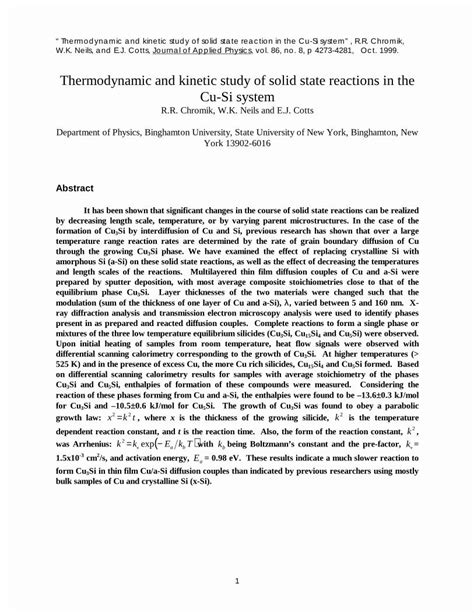 Pdf Thermodynamic And Kinetic Study Of Solid State Reactions