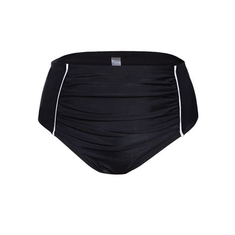 Women Plus Size Black High Waist Swim Briefs Bikini Bottoms FBA White Striped C717YS3UM6Y