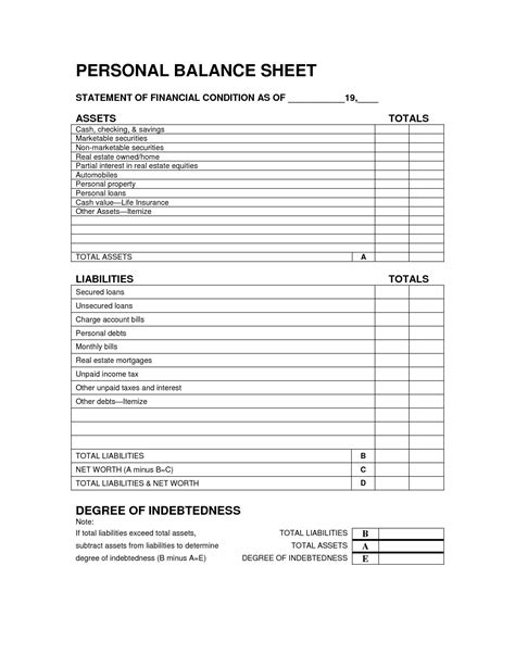 Free Printable Balance Sheet Worksheets