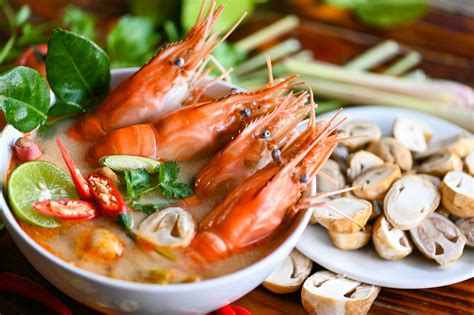 Shrimp Soup On Seafood Soup Bowl With Thai Herb And Spices Thai Food Tom Yum Kung Hot And Sour