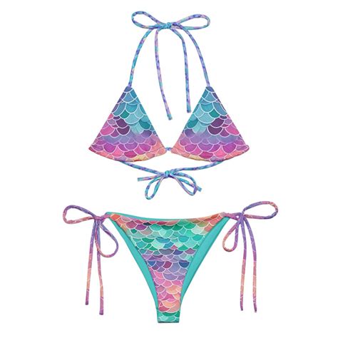 Sexyaf String Bikini Set Mermaid Scales Bold Color Sexy Bikini Beachwear Recycled
