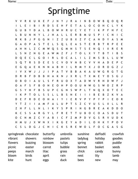 Springtime Word Search Printable