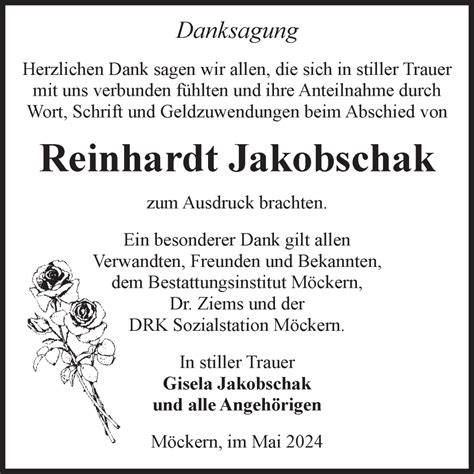 Traueranzeigen Von Reinhardt Jakobschak Abschied Nehmen De