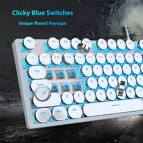 Typewriter Style Mechanical Gaming Keyboard White Retro Punk Gaming