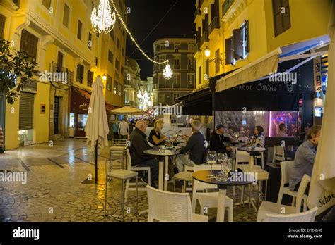 Nightlife In The Old Town Of Malaga Andalusia Costa Del Sol Spain