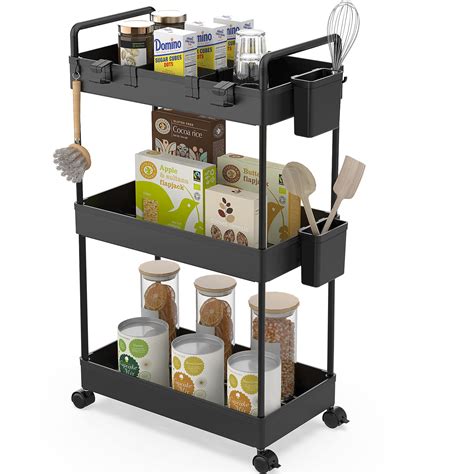 Buy Ronlap Slim Storage Trolley, 3 Tier Rolling Cart Storage Organizer ...