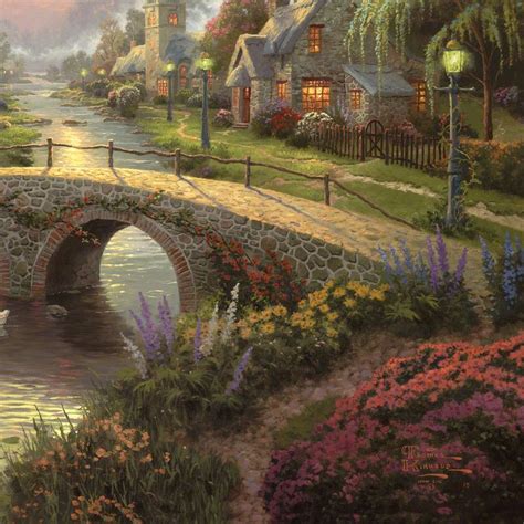 Sunset On Lamplight Lane Limited Edition Canvas Thomas Kinkade