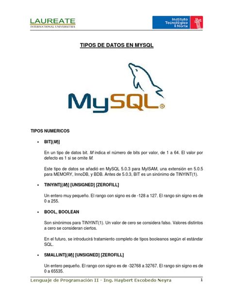 Tipos De Datos En Mysql Tipo De Datos Byte