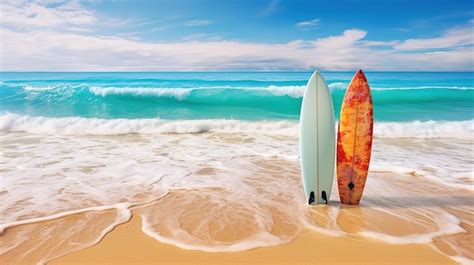 Premium Photo Surfboards On The Beach At Sunset