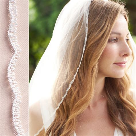 Simple Lace Edge Wedding Veil Ivory Lace Wedding Veil Fingertip Veil