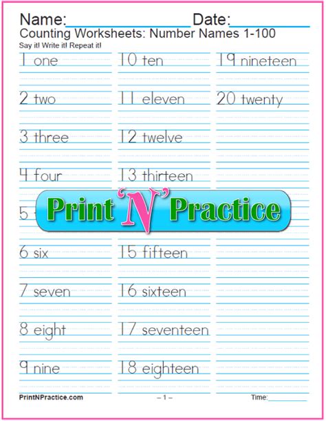 Number Names To Worksheet Pdf