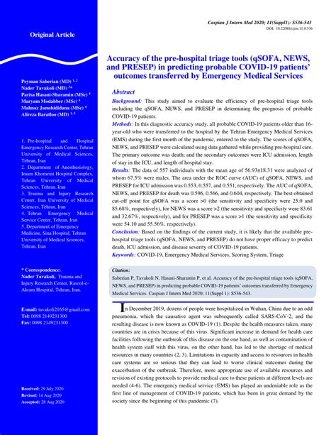 Pdf Accuracy Of The Pre Hospital Triage Tools Qsofa News And