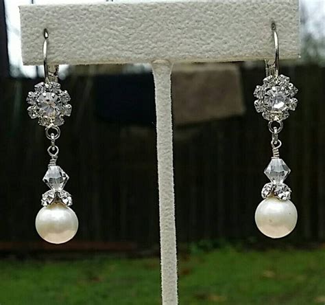 Large Freshwater Pearl Rhinestone And Swarovski Earrings Etsy