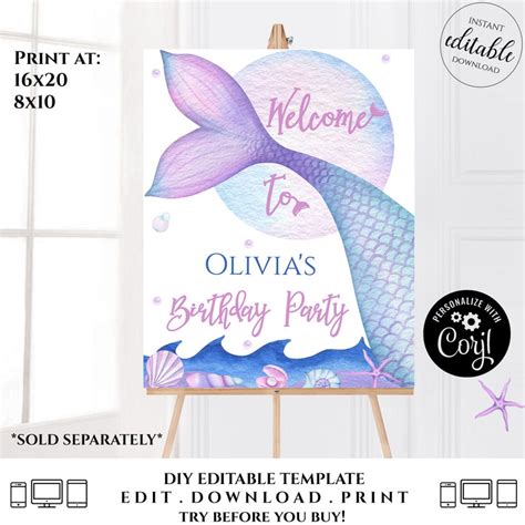 Editable Mermaid Food Labels Mermaid Food Tents Tent Cards Etsy