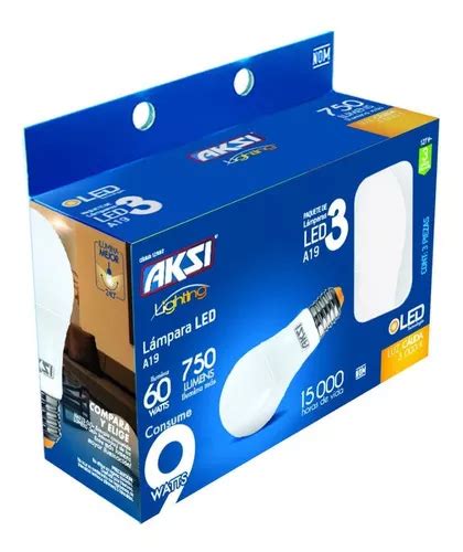 Pack De 3 Focos Led Aksi A 19 9w Luz Cálida Caja Color Color De La Luz