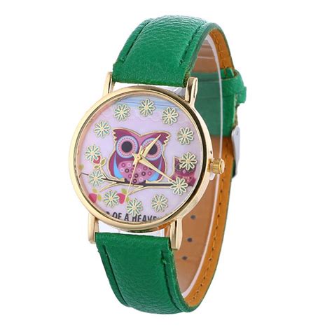 2016 Hot Sale Women Dress Watches PU Leather Owl Pattern Clock Quartz