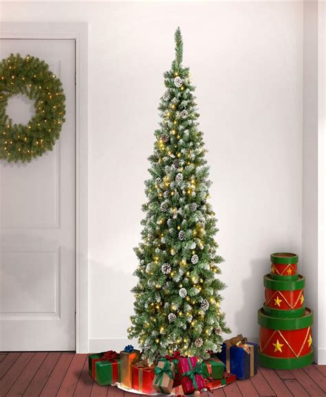 National Tree Company 6 Ft Oakley Hills Snow Slim Hinged Tree With 53 Pine Cones And 250 Warm