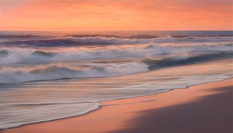 Ondas Douradas Quebram Na Costa Tranquila Ao Entardecer Geradas Por IA