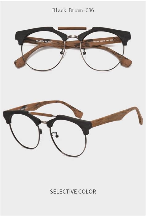 Hdcrafter Unisex Full Rim Round Wood Alloy Double Bridge Frame Fuzweb