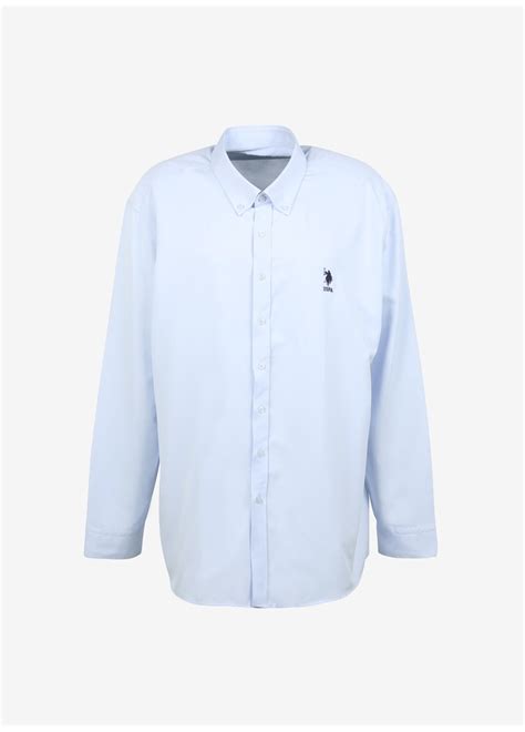 U S Polo Assn Slim Fit Düğmeli Yaka Açık Mavi Erkek Gömlek Gox023y