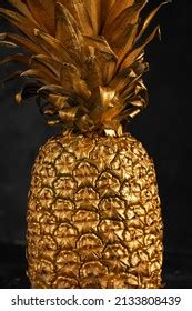 Gold Pineapple On Black Background Stock Photo Shutterstock