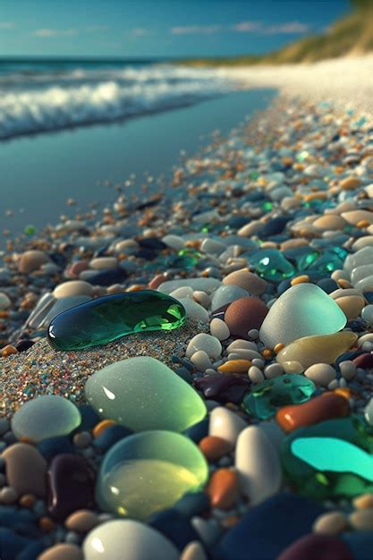 Premium Photo Bunch Of Sea Glass Sitting On Top Of A Beach Generative Ai