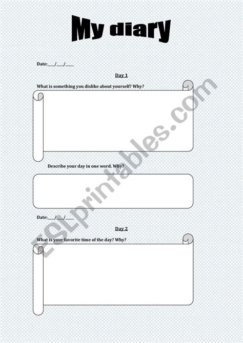 Diary Prompts - Daily writing - ESL worksheet by Nina Duarte