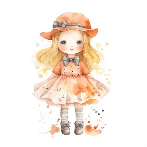 Premium AI Image | A watercolor illustration of a girl in a dress and hat.