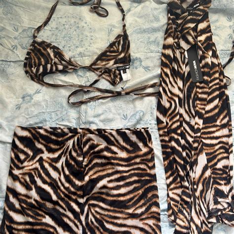 Brown And Black Zebra Print Bikini With Matching Depop