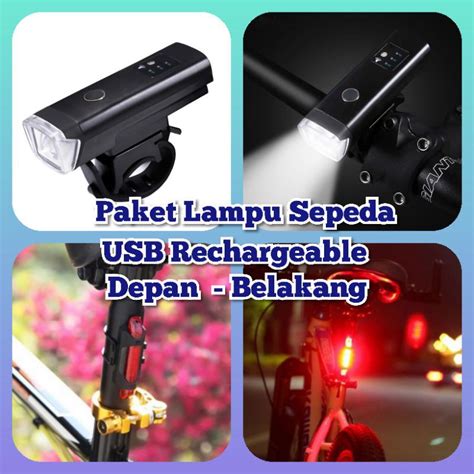 Jual Paket Lampu Sepeda Led Rechargeable Depan Belakang Usb Charge