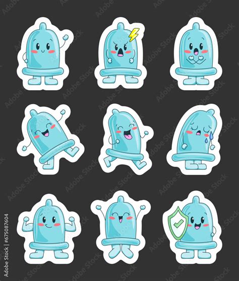 Cute Happy Condom Characters Sticker Bookmark Safe Sex Contraception Kawaii Emoji