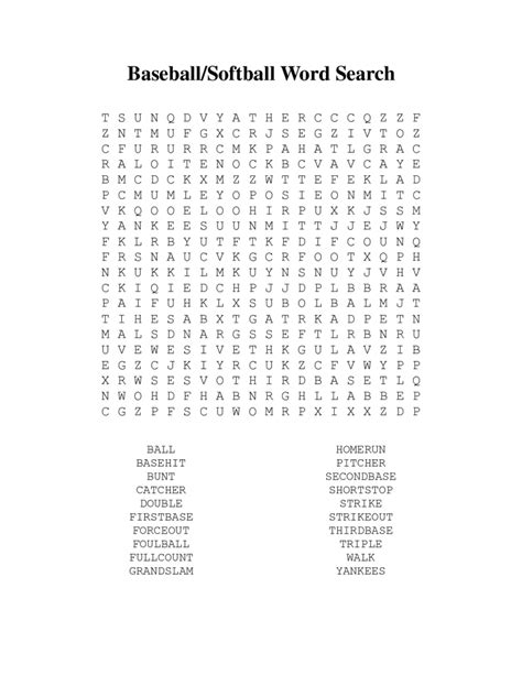 Printable Baseball Word Search