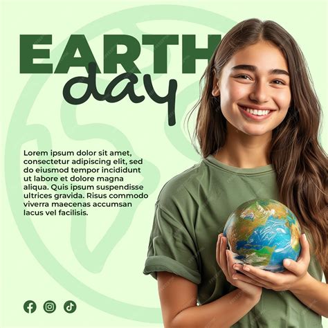 Premium Psd Social Media Post For Earth Day With A Girl Holding A