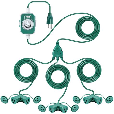 40 Ft Extension Cord Outdoor with Outlet Timer, 1 to 3 Splitter
