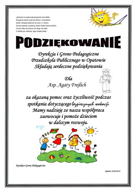 Bezpieczne Wakcje Podziekowanie Od Przedszkola Publicznego W Opatowie