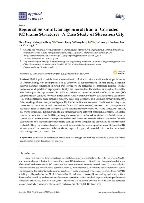 Pdf Regional Seismic Damage Simulation Of Corroded Rc Frame