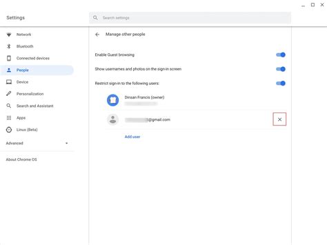 how to delete account in chrome
