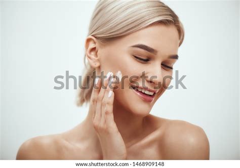 Portrait Cute Blonde Woman Spreading Cream Stock Photo Shutterstock